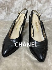 CHANEL Matelasse Slingback Pumps Leather Black Women's Size EU36.5/US6