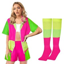 4 PCS 80s 90s Color Block Windbreaker Outfits for Women Zip Medium Green Pink
