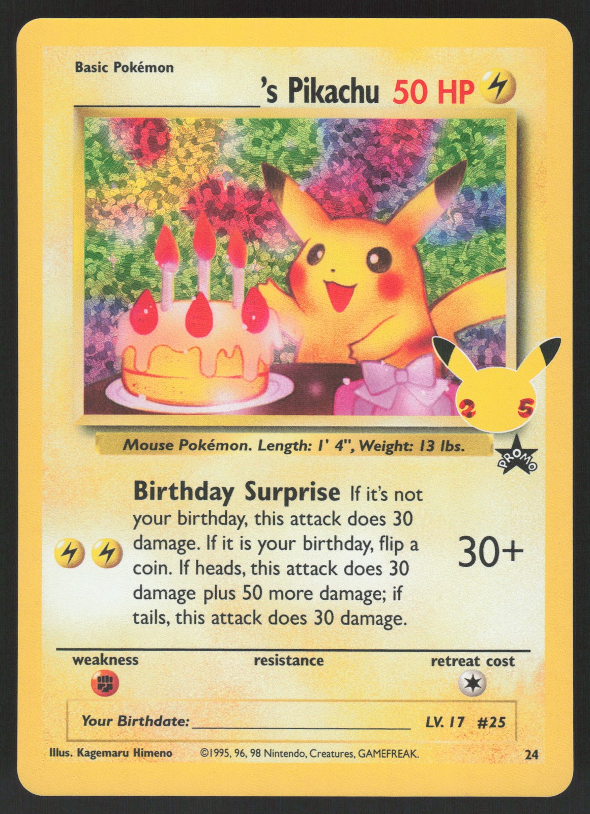 Birthday Pikachu 2021 Celebrations: Classic Collection #24 Holo
