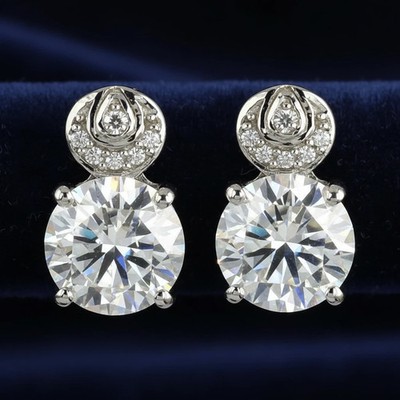 Certified 4 Ct Treated White Diamond Solitaire Studs 925 Silver Great Shine