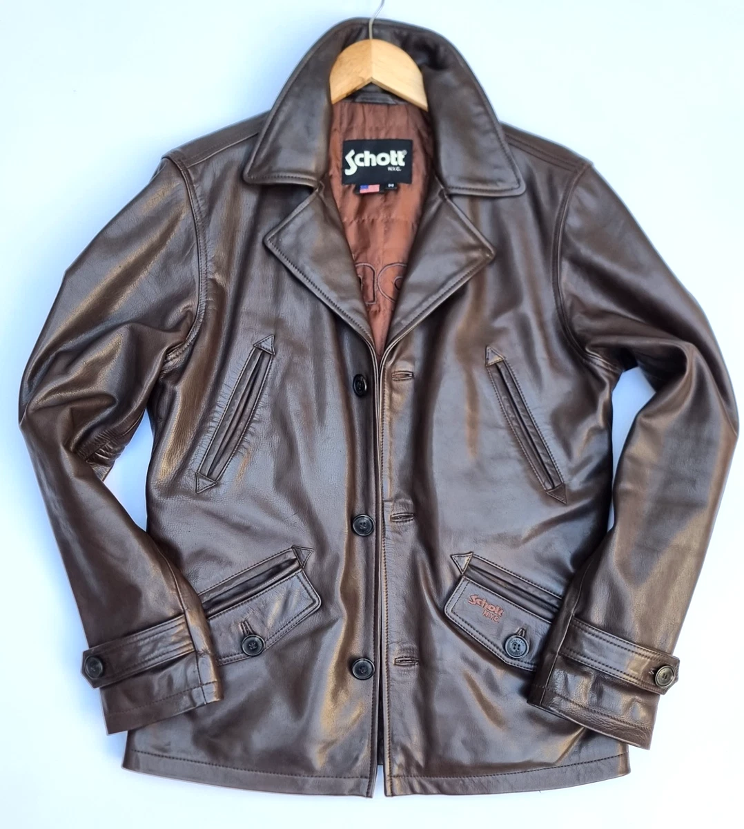 Chaqueta de aviador de cuero marrón SCHOTT CUERO DE TIMÓN MEDIANA 38 excelente