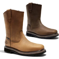 Mens Steel Toe Boots Waterproof Leather Pull On Farm Wellington Boots Work Boots