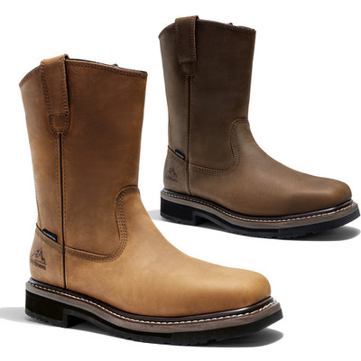Men Steel Toe Boots Waterproof Leather Pull On Farm Work Boots Wellington Boots