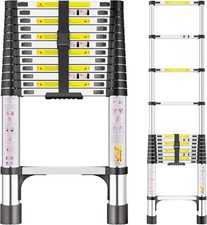 3.8M Telescopic Ladder Stainless Steel Heavy Duty Portable Loft Ladders Non-Slip