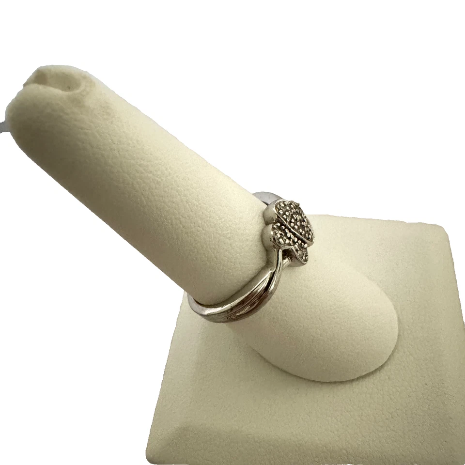 Vintage Flower Cluster Ring CZ Cubic Zirconia 925 Sterling Silver Twisted Band - Image 2 of 4