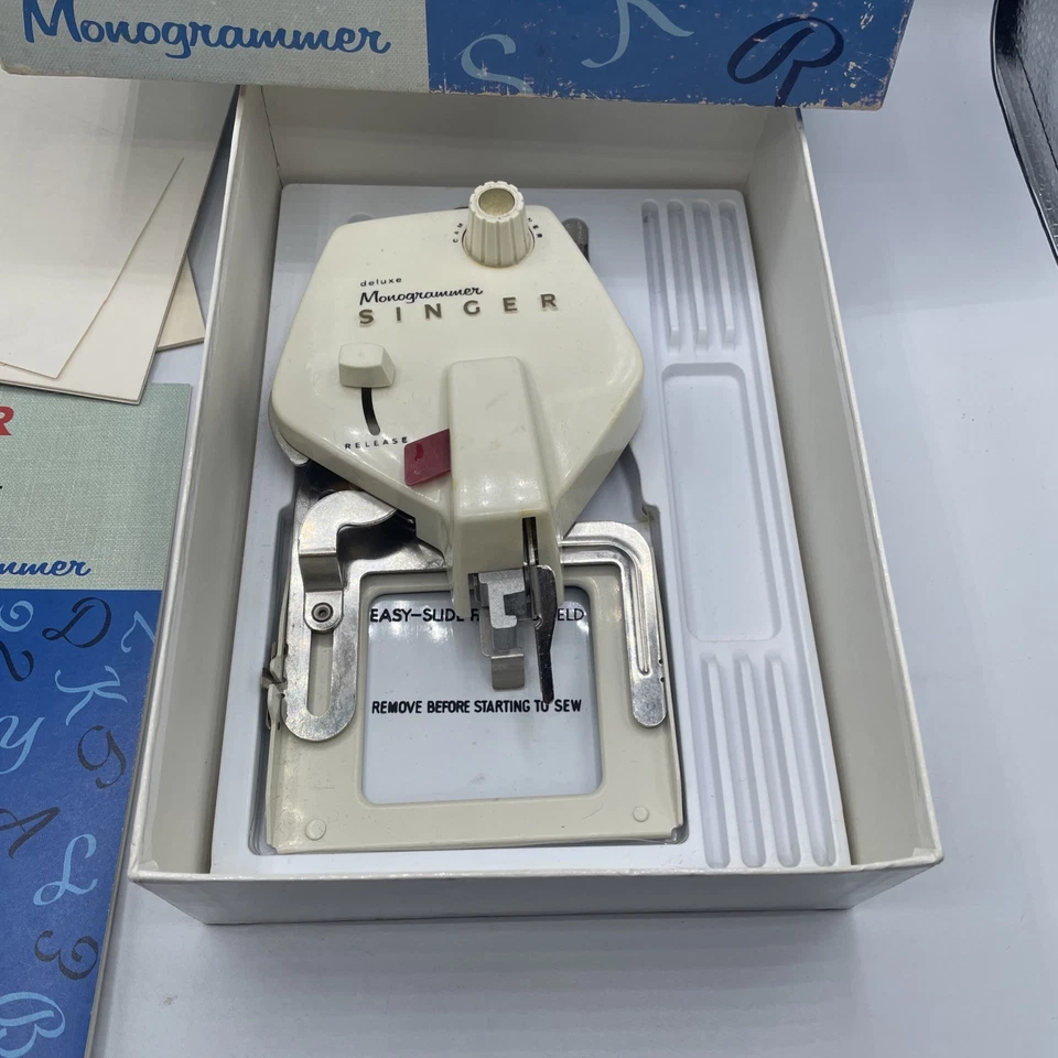 Vintage Singer Deluxe Monogrammer Slant Needle Zig Zag Original Boxes - Image 2 of 4