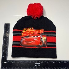 Disney Pixar Cars Lightning McQueen "I AM SPEED" Beanie Hat Pom Red Black Gray
