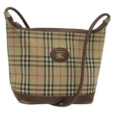 Burberrys Nova Check Shoulder Bag Canvas Brown Gold Auth BA1089