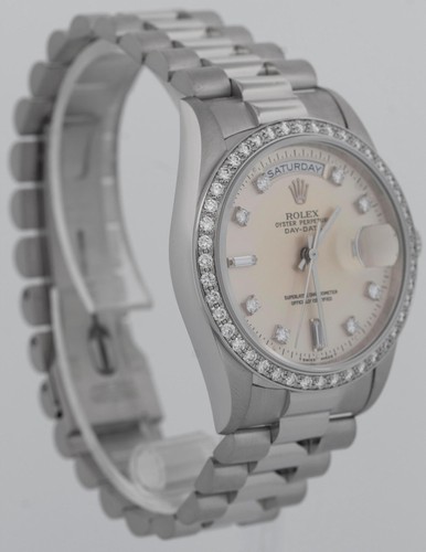 Rolex Day-Date President FACTORY DIAMOND 36mm Silver 950 Platinum Watch 18346 - Picture 4 of 10