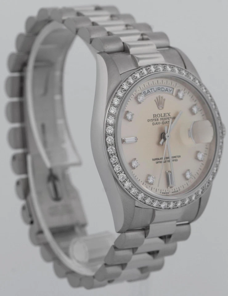Rolex Day-Date President FACTORY DIAMOND 36mm Silver 950 Platinum Watch 18346 - Image 4 of 4