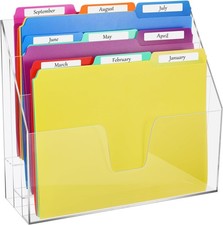 Acrylic Vertical File Organizer, Horizontal Triple File Folder Holder, Paper