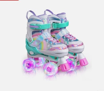 Sulifeel Rainbow Unicorn Adjustable Light up Roller Skates for Girls Size S NWT