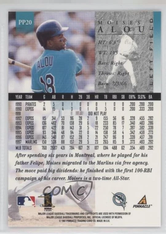 1998 Pinnacle Artist Proof Moises Alou #PP20 - Image 2 of 2