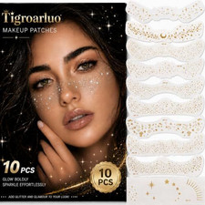 Glitter Freckles Face Tattoo, 10pcs Gold Temporary Tattoos Stickers