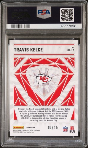 2023 Donruss Optic Travis Kelce #DHTK Diamond Hands Ice /15 PSA 9 - Picture 2 of 3