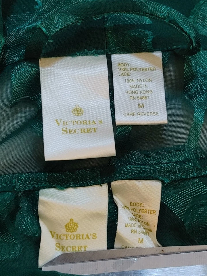 Vintage Victorias Secret Vestido e Roupão Coroa Dourada Etiqueta Conjunto Peignoir tamanho M Verde - Imagem 2 de 4