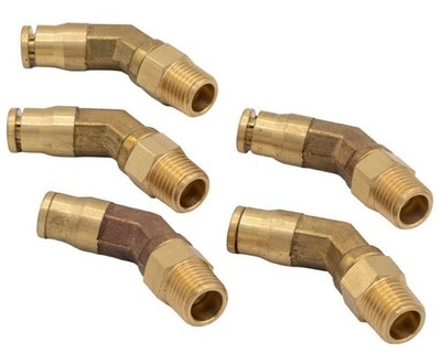 (5) BRASS 1880X6X2S 45 QUICK SWIVEL MALE ELBOW 3/8'' OD x 1/8'' NPT BRASS DOT APP