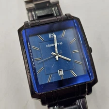 Claiborne CLM1026 Mens Blue Rectangular Wrist Watch w/ Swatch Band For Repair