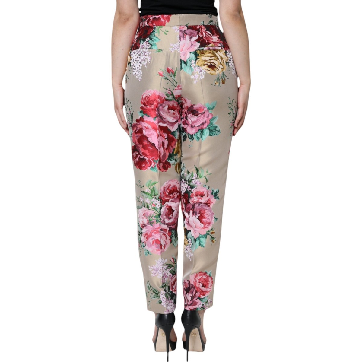 DOLCE & GABBANA Pants Beige Floral Jacquard High Waist