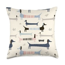 Dachshund Dog in Pink Gray  Black on Cream White AEV150 Throw Pillow 18x18 M...