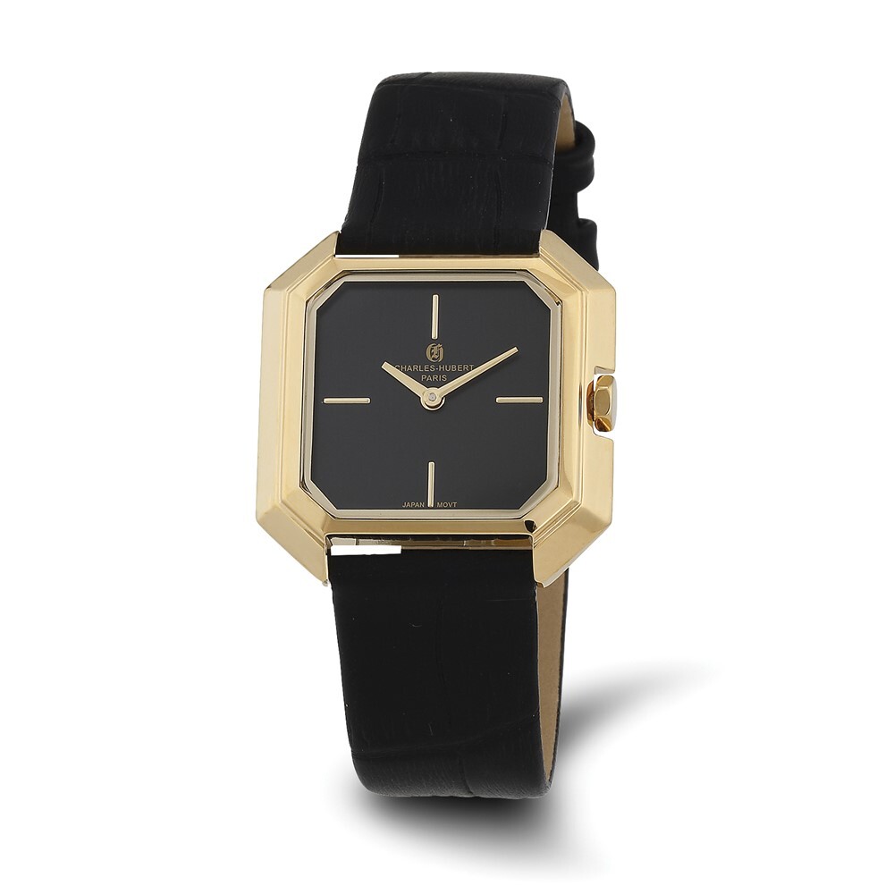 Charles Hubert Ladies Black Leather Band Watch Ladies Charles Hubert Stainless Black Leather 40x23mm Watch  main image 2