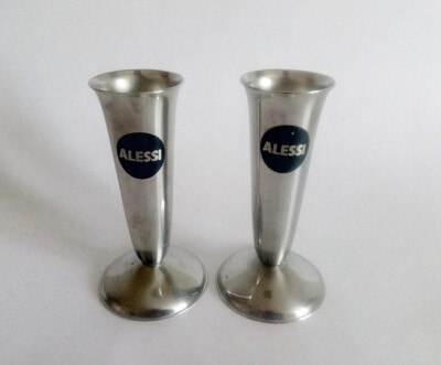 Rare Alessi bauhaus pair of design vases 1970's Italy