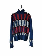 Vintage 70s Womens Large Mohair Geometric Turtleneck Sweater Mod Streetwear