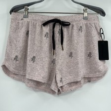 PJ Salvage Tie-Waist Pajama Shorts sz M Pink Roses Terry-Lined RWLRS NWT