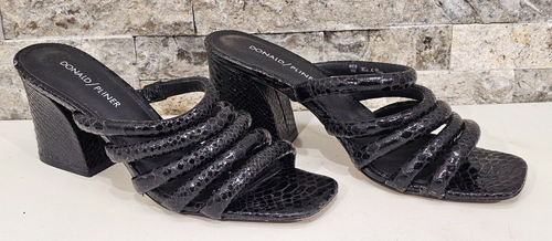 Donald Pliner Womens Leather Wes Sandals Sculpted Heel Snakeskin Black Mules 8M - Picture 1 of 10