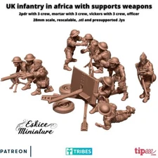 Eskice Miniatures WW2 UK British Infantry Support in Africa MG Mortar 15 20 28mm