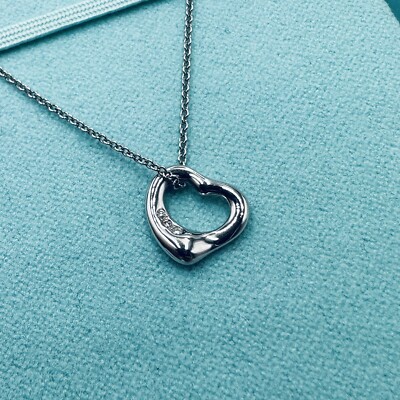 Tiffany & Co. Platinum Three 3 Diamond Open Heart Necklace with