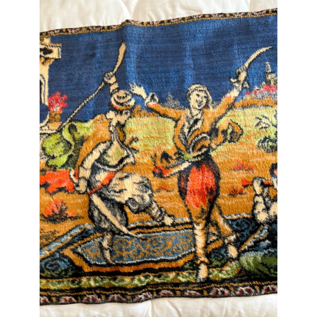 Tapis mural turc en velours vintage des années 1970
