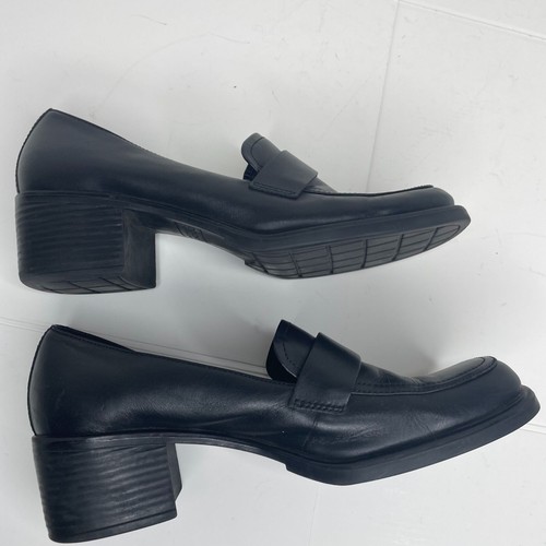 Dockers Black Leather Loafers 8.5M Chunky Heel Goth Schoolgirl Wednesday Adams - Picture 7 of 10