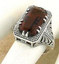 DECO VINTAGE STYLE 925 STERLING SILVER SIMULATED 4.5 CT. GARNET RING    1136Z