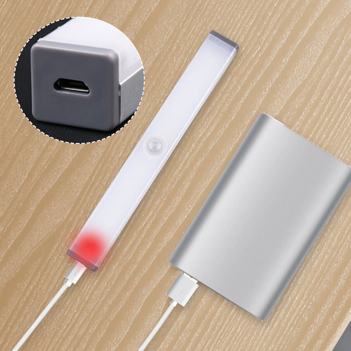 Inalámbrico LED PIR Sensor de Movimiento Tira de Luz Escaleras Armario Lámpara USB Recargable