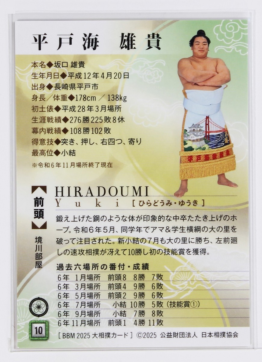 HIRADOUMI YUKI (Maegashira) - 2025 BBM Sumo Wrestling Trading Card