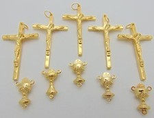 MRT First Communion Rosary Piece 5 Sets Gold Tone Metal Crucifix Centerpiece