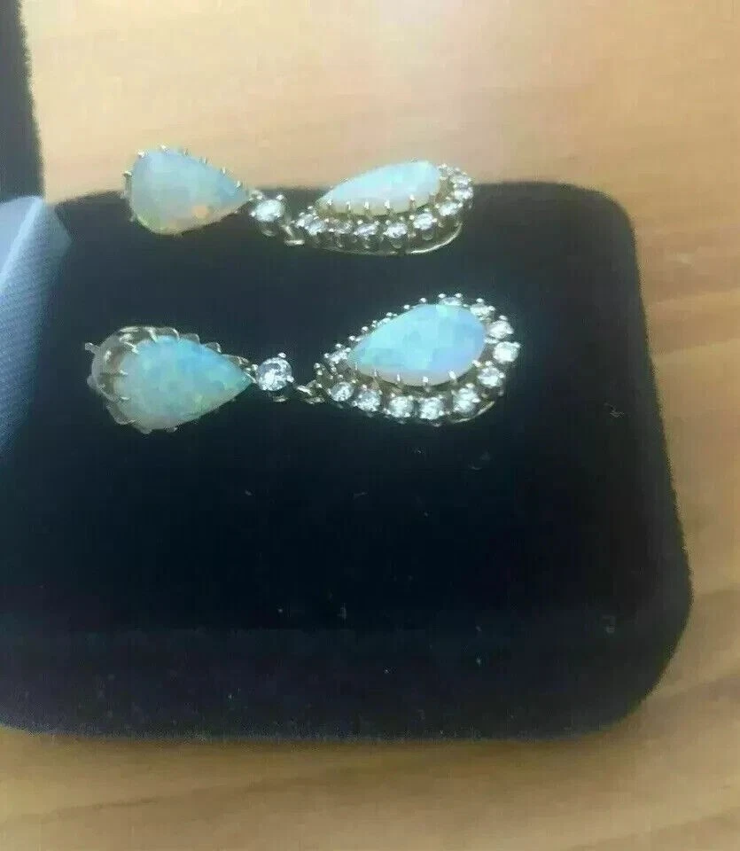 Pear Cut Simulated Fire Opal Women's Drop Dangle Earring 14K Yellow Gold Plated - Image 2 of 4