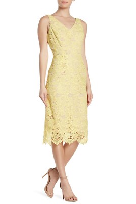 NWT - MARINA Women's LACE V NECK Yellow MIDI DRESS - 14 | eBay NWT - MARINA Women's LACE V NECK Yellow MIDI DRESS - 14 | eBay