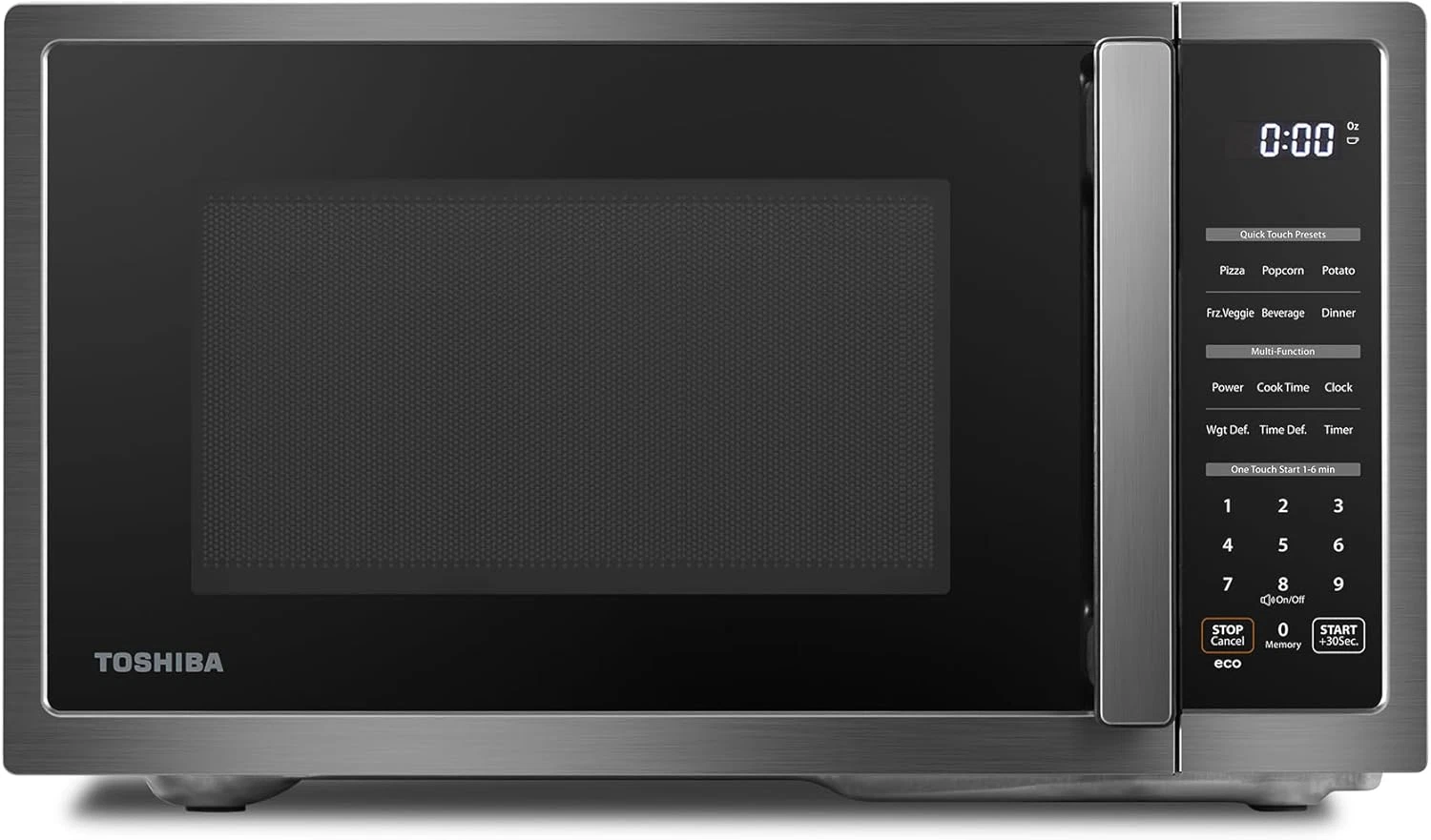 Compact 0.9 Cu Ft Microwave Oven with 6 Auto Menus & Child Lock, Black Steel