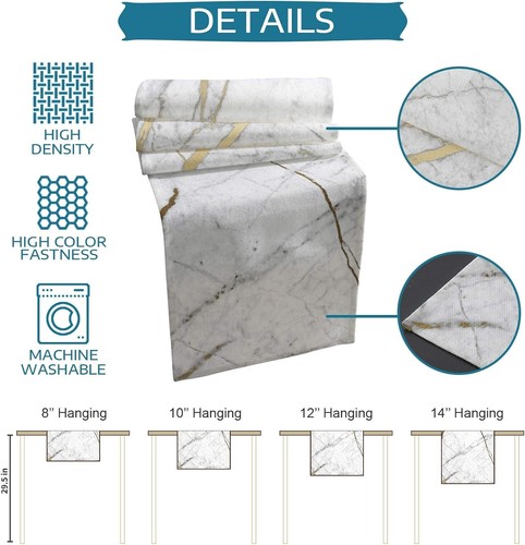 Marble Table Runner-Cotton Linen-Long 120" White Gray Gold Dresser Scarves - Picture 7 of 9