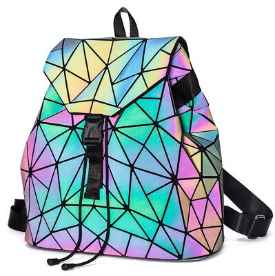 FZChenrry Geometric Backpack Luminous Backpacks Holographic Reflective Bag Lu...
