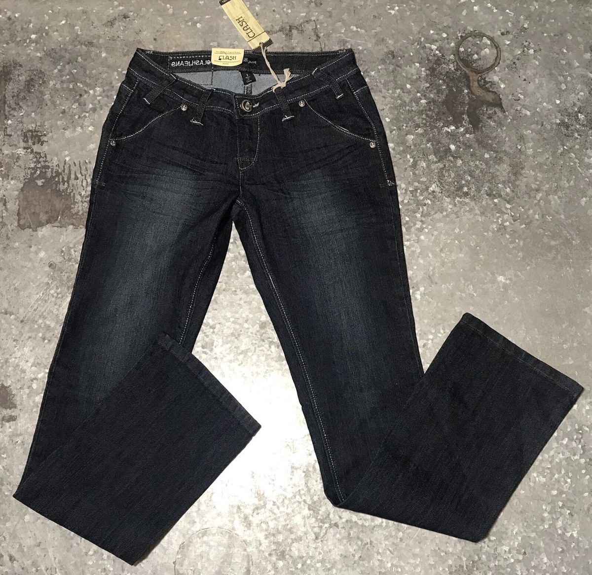 Clash Jeans Low Rise Straight Leg Dark Wash Zipper Back