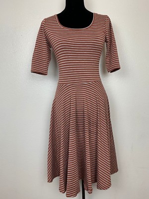 NWOT & Defect Lularoe Nicole Brown Gray Stripe Dress Size XS
