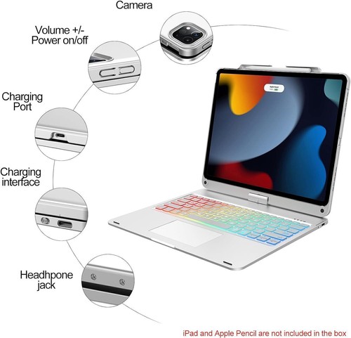 For iPad 10th/9th/8th/7th Gen Pro 11"/12.9" Air 4/5 Backlit Rotate Keyboard Case - Picture 59 of 68