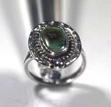 Vintage Native American Navajo Sterling Silver Green Turquoise Cab Ring Size 7