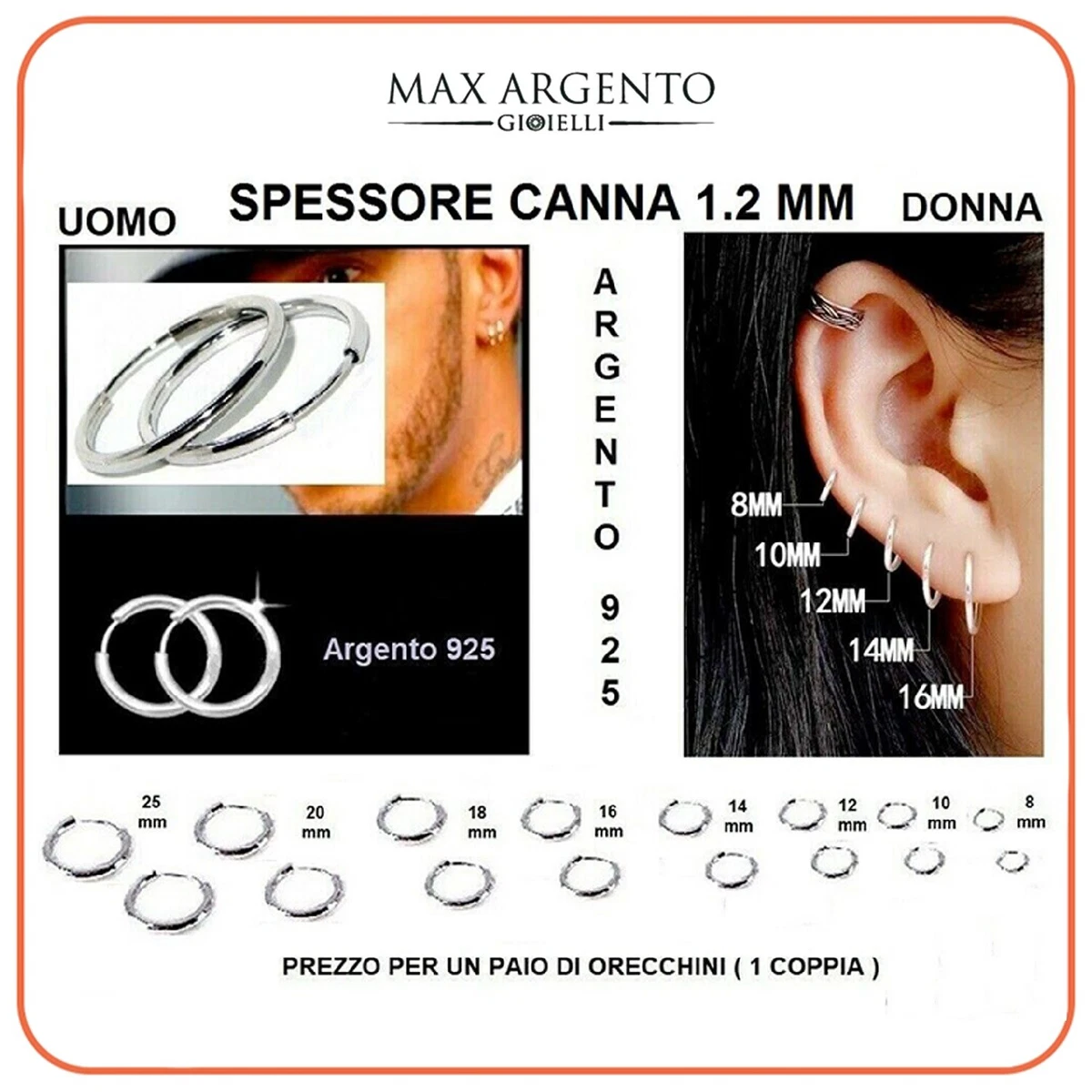 Orecchini A Cerchio In Argento 925 Con Zirconi Rosa - 12x2 Mm - Gioielli Rodiati Per Donna - 2