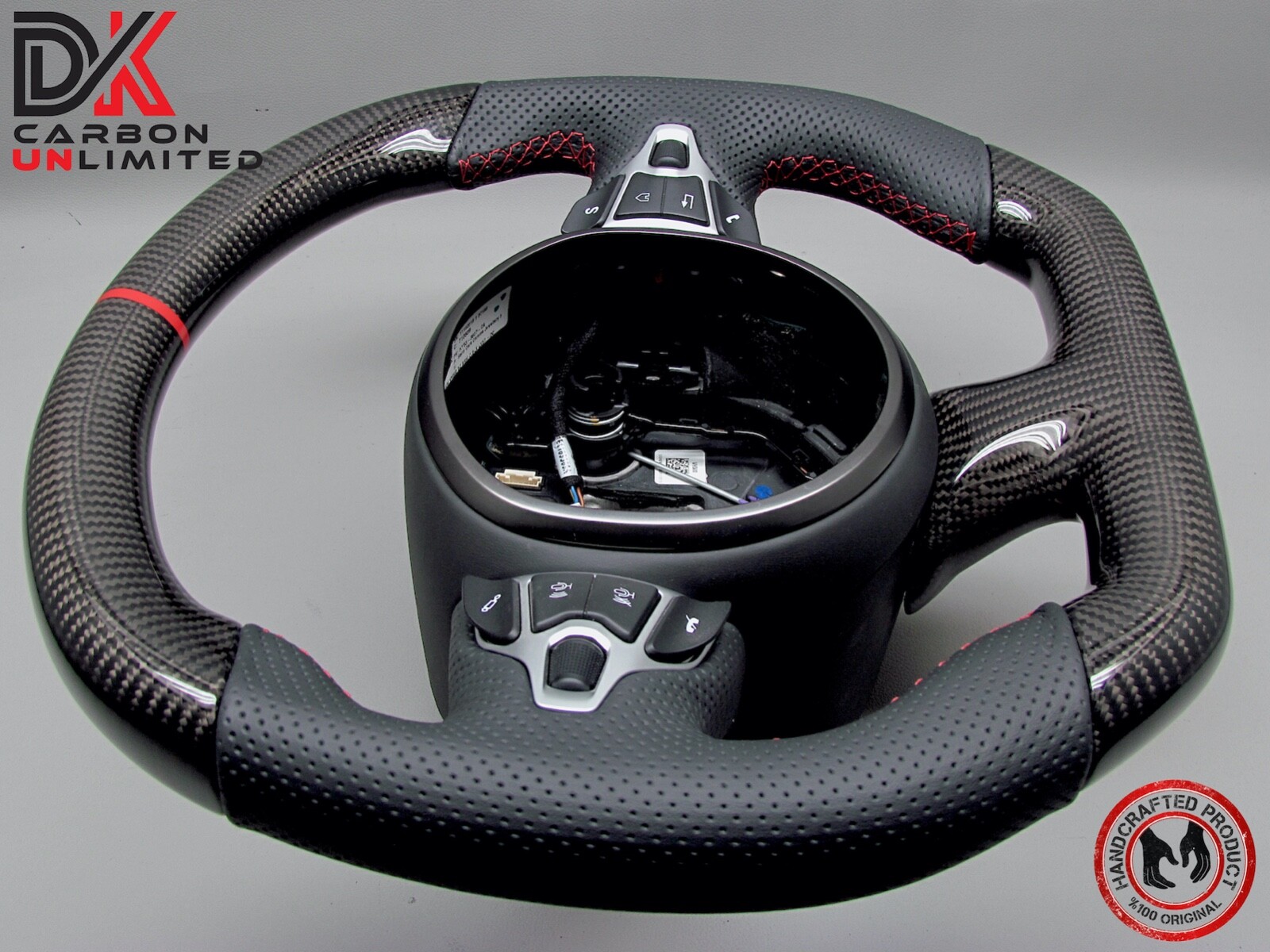 Aston Martin DBS DB11 Vantage Red Ring Perforated Gloss Carbon Steering Wheel v1
