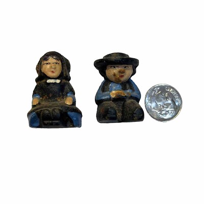 Vintage Mid-Century 1940S John Wright Cast Iron Amish Boy And Girl Nice Paint