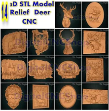 3D stl file reliefs DEER for CNC router cnc machine milling